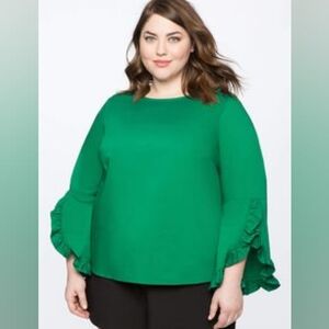 Eloquii Vibrant Green Flounce Sleeve Blouse